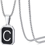 Stainless Steel Enamel Letter Rectangle Box Band Chain Smooth Pendant Necklace Silver Rose Gold Black Light Blue N155