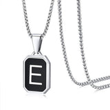 Stainless Steel Enamel Letter Rectangle Box Band Chain Smooth Pendant Necklace Silver Rose Gold Black Light Blue N155