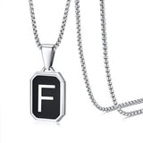 Stainless Steel Enamel Letter Rectangle Box Band Chain Smooth Pendant Necklace Silver Rose Gold Black Light Blue N155