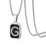 Stainless Steel Enamel Letter Rectangle Box Band Chain Smooth Pendant Necklace Silver Rose Gold Black Light Blue N155
