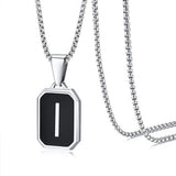 Stainless Steel Enamel Letter Rectangle Box Band Chain Smooth Pendant Necklace Silver Rose Gold Black Light Blue N155