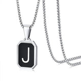 Stainless Steel Enamel Letter Rectangle Box Band Chain Smooth Pendant Necklace Silver Rose Gold Black Light Blue N155