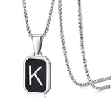 Stainless Steel Enamel Letter Rectangle Box Band Chain Smooth Pendant Necklace Silver Rose Gold Black Light Blue N155