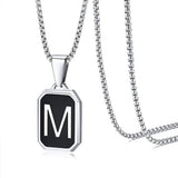 Stainless Steel Enamel Letter Rectangle Box Band Chain Smooth Pendant Necklace Silver Rose Gold Black Light Blue N155