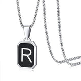 Stainless Steel Enamel Letter Rectangle Box Band Chain Smooth Pendant Necklace Silver Rose Gold Black Light Blue N155