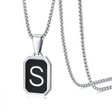 Stainless Steel Enamel Letter Rectangle Box Band Chain Smooth Pendant Necklace Silver Rose Gold Black Light Blue N155