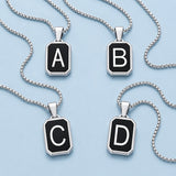 Stainless Steel Enamel Letter Rectangle Box Band Chain Smooth Pendant Necklace Silver Rose Gold Black Light Blue N155 product