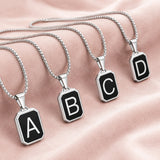 Stainless Steel Enamel Letter Rectangle Box Band Chain Smooth Pendant Necklace Silver Rose Gold Black Light Blue N155 product