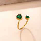 Stainless Steel Cubic Zirconia Pave Heart Polished Open Ring Green Gold Red R262