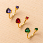 Stainless Steel Cubic Zirconia Pave Heart Polished Open Ring Green Gold Red R262 product image 1