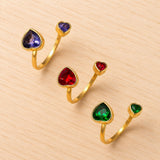 Stainless Steel Cubic Zirconia Pave Heart Polished Open Ring Green Gold Red R262 product image 1