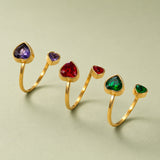 Stainless Steel Cubic Zirconia Pave Heart Polished Open Ring Green Gold Red R262 product image 2