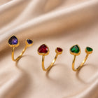 Stainless Steel Cubic Zirconia Pave Heart Polished Open Ring Green Gold Red R262 product image 3