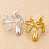 Stainless Steel Nuggets Glossy Shiny Abstract Figure Elongated Limbs Rounded Heads Adjustable Open Ring Silver Gold R263