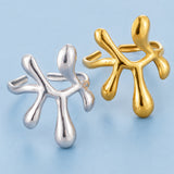 Stainless Steel Nuggets Glossy Shiny Abstract Figure Elongated Limbs Rounded Heads Adjustable Open Ring Silver Gold R263