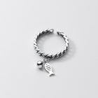 Fish Womens Shiny Twisted Band Fish-Shaped Charm Adjustable Open Ring Antique Silver R264 product image 1