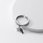 Fish Womens Shiny Twisted Band Fish-Shaped Charm Adjustable Open Ring Antique Silver R264 product image 2
