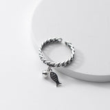 Fish Womens Shiny Twisted Band Fish-Shaped Charm Adjustable Open Ring Antique Silver R264 product image 2