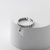Fish Womens Shiny Twisted Band Fish-Shaped Charm Adjustable Open Ring Antique Silver R264 product image 3