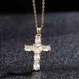 Rhinestone Cross Crystal Jet Polished Pendant Necklace Black Clear Gold 15.75 in N156