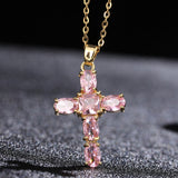 Rhinestone Cross Crystal Jet Polished Pendant Necklace Black Clear Gold 15.75 in N156