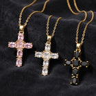 Rhinestone Cross Crystal Jet Polished Pendant Necklace Black Clear Gold 15.75 in N156 product image 1