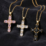 Rhinestone Cross Crystal Jet Polished Pendant Necklace Black Clear Gold 15.75 in N156 product image 1