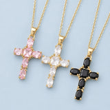 Rhinestone Cross Crystal Jet Polished Pendant Necklace Black Clear Gold 15.75 in N156 product image 2