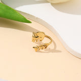 Stainless Steel Fish Bone Womens Polished Leaf Arrow Adjustable Open Ring Silver Gold R265