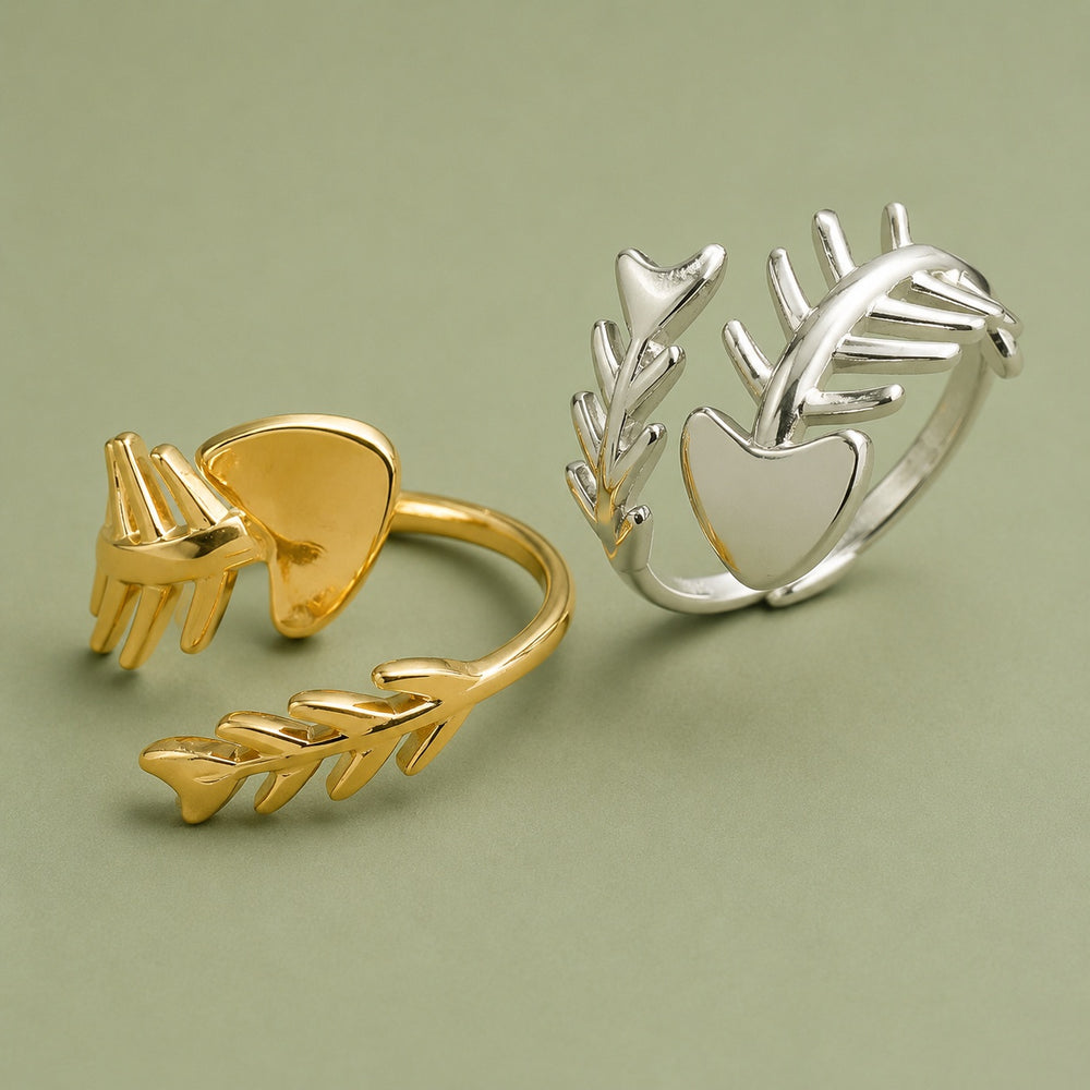 Stainless Steel Fish Bone Womens Polished Leaf Arrow Adjustable Open Ring Silver Gold R265 product image 1