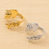 Stainless Steel Fish Bone Womens Polished Leaf Arrow Adjustable Open Ring Silver Gold R265 product image 2