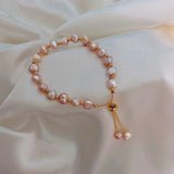 Pearl Nuggets Box Misty Rose Chain Beaded Smooth Polished Round Slider Bracelet White Gold Pink T157