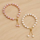 Pearl Nuggets Box Misty Rose Chain Beaded Smooth Polished Round Slider Bracelet White Gold Pink T157 product image 1