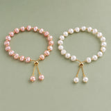 Pearl Nuggets Box Misty Rose Chain Beaded Smooth Polished Round Slider Bracelet White Gold Pink T157 product image 2
