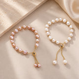 Pearl Nuggets Box Misty Rose Chain Beaded Smooth Polished Round Slider Bracelet White Gold Pink T157 product image 3