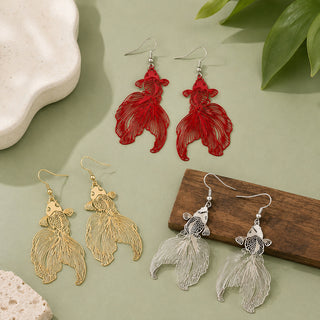 Drop Fish Baking Paint Iron Polished Glossy Dangle Earrings Silver Gold Red 2.6 in E164 product image 1