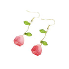Resin Drop Flower Zinc Light Smooth Glossy Leaf Dangle Earrings Hot Pink Gold 2.28 in E165 product image 1