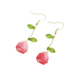 Resin Drop Flower Zinc Light Smooth Glossy Leaf Dangle Earrings Hot Pink Gold 2.28 in E165 product image 1