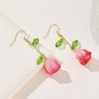 Resin Drop Flower Zinc Light Smooth Glossy Leaf Dangle Earrings Hot Pink Gold 2.28 in E165 product image 2
