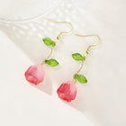 Resin Drop Flower Zinc Light Smooth Glossy Leaf Dangle Earrings Hot Pink Gold 2.28 in E165 product image 4