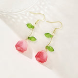 Resin Drop Flower Zinc Light Smooth Glossy Leaf Dangle Earrings Hot Pink Gold 2.28 in E165 product image 4