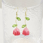 Resin Drop Flower Zinc Light Smooth Glossy Leaf Dangle Earrings Hot Pink Gold 2.28 in E165 product image 5