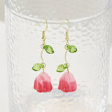 Resin Drop Flower Zinc Light Smooth Glossy Leaf Dangle Earrings Hot Pink Gold 2.28 in E165 product image 5