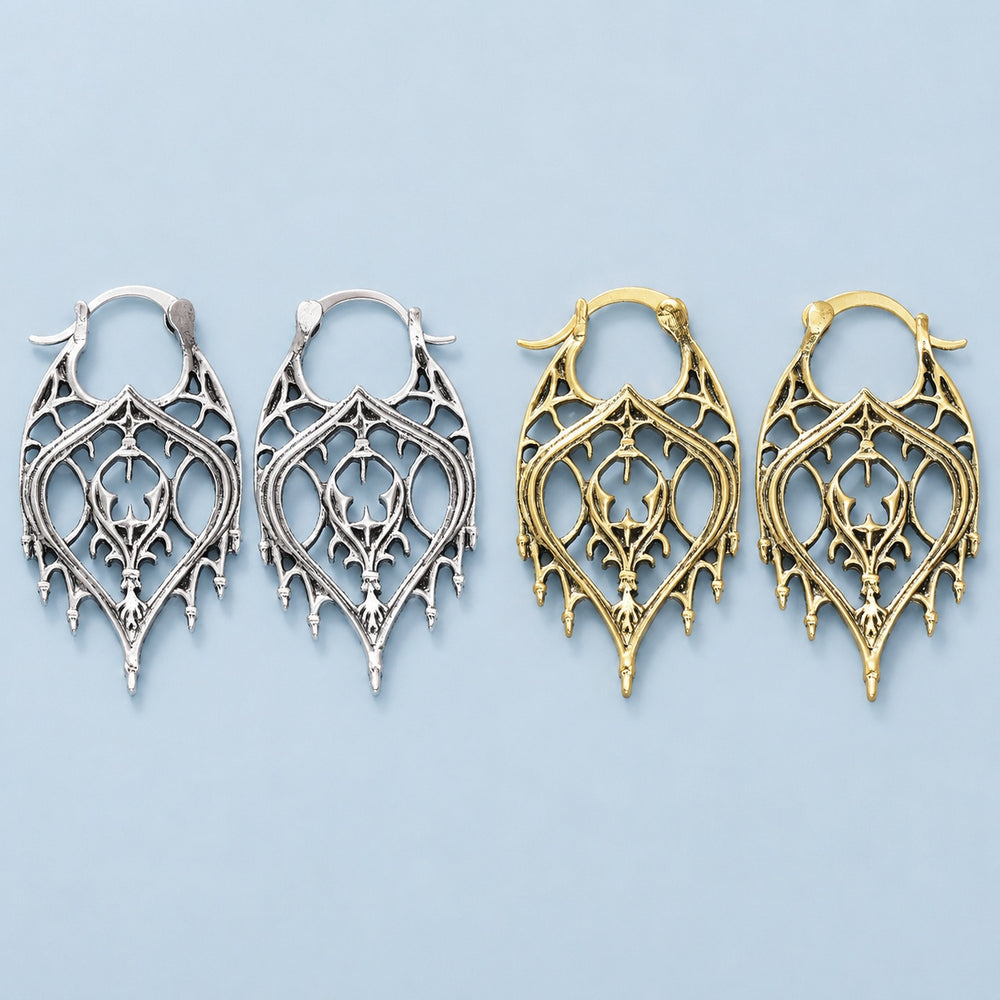 Retro Hollow Womens Polished Leaf Intricate Hoop Earrings Silver Gold 1.54 in E166 product image 1