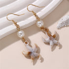 Shell Drop Starfish Bohemian Seashell Color Smooth Glossy Star Pearl Dangle Earrings Gold 2.17 in E167 product image 1