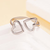 Stainless Steel Heart Shiny Heart-Shaped Metal Adjustable Open Ring Silver Gold R266