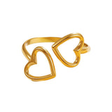 Stainless Steel Heart Shiny Heart-Shaped Metal Adjustable Open Ring Silver Gold R266