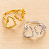 Stainless Steel Heart Shiny Heart-Shaped Metal Adjustable Open Ring Silver Gold R266 product image 1