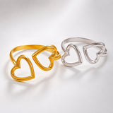 Stainless Steel Heart Shiny Heart-Shaped Metal Adjustable Open Ring Silver Gold R266 product image 2