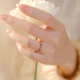 Stone Rainbow Tourmaline Bead Round Size 6-8 Circular Small Spacer Beaded Ring Gold R267 product image 2